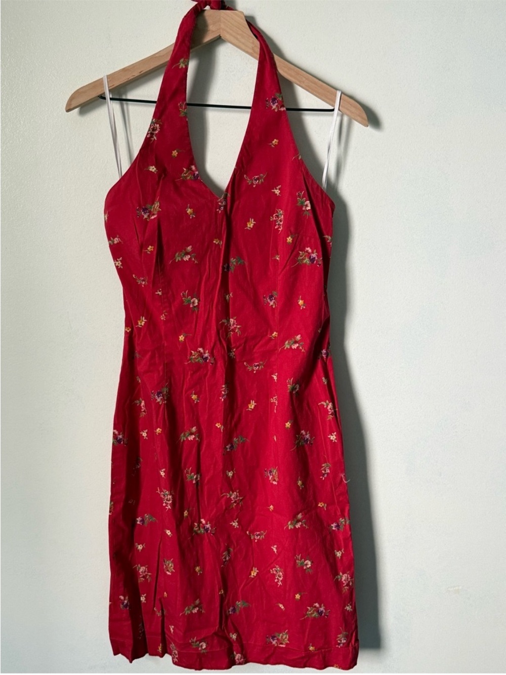 Vintage Ralph by Ralph Lauren Lauren Red Floral Halter Mini Dress